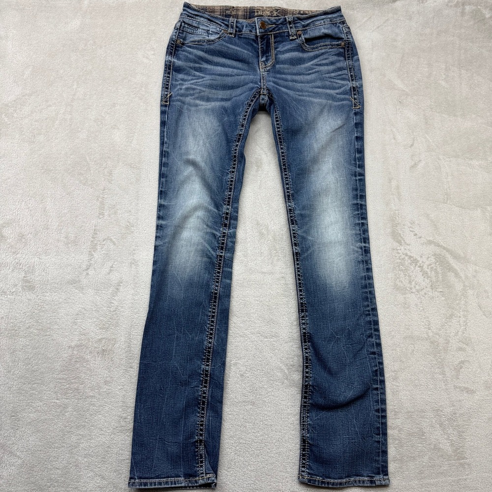 Buckle Black Jeans Women's 27 Straight Blue Fit 146 Whiskered Embroidered Denim